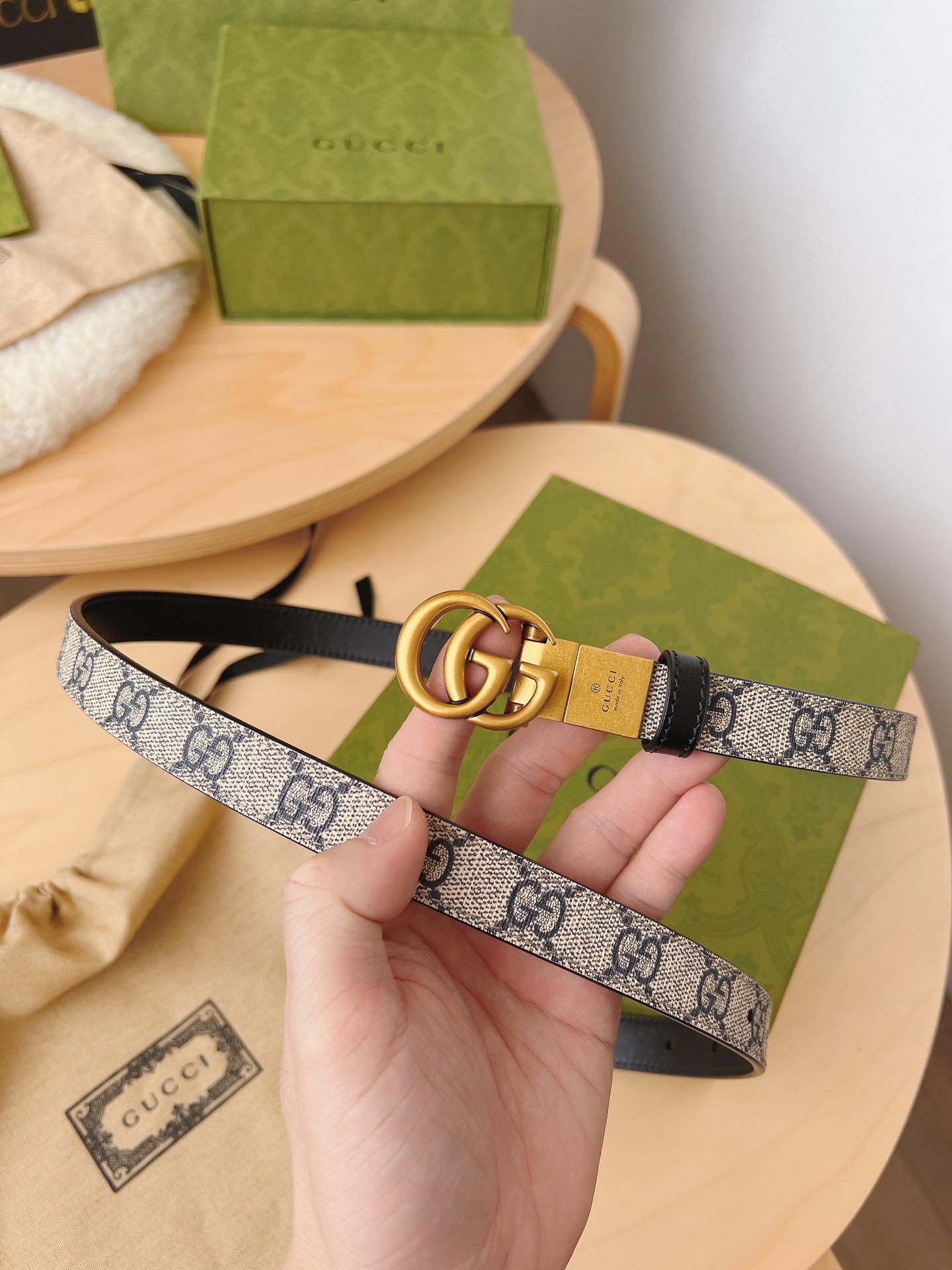 Gucci 구찌 GG 수프림 캔버스 더블 G 버클 벨트 8