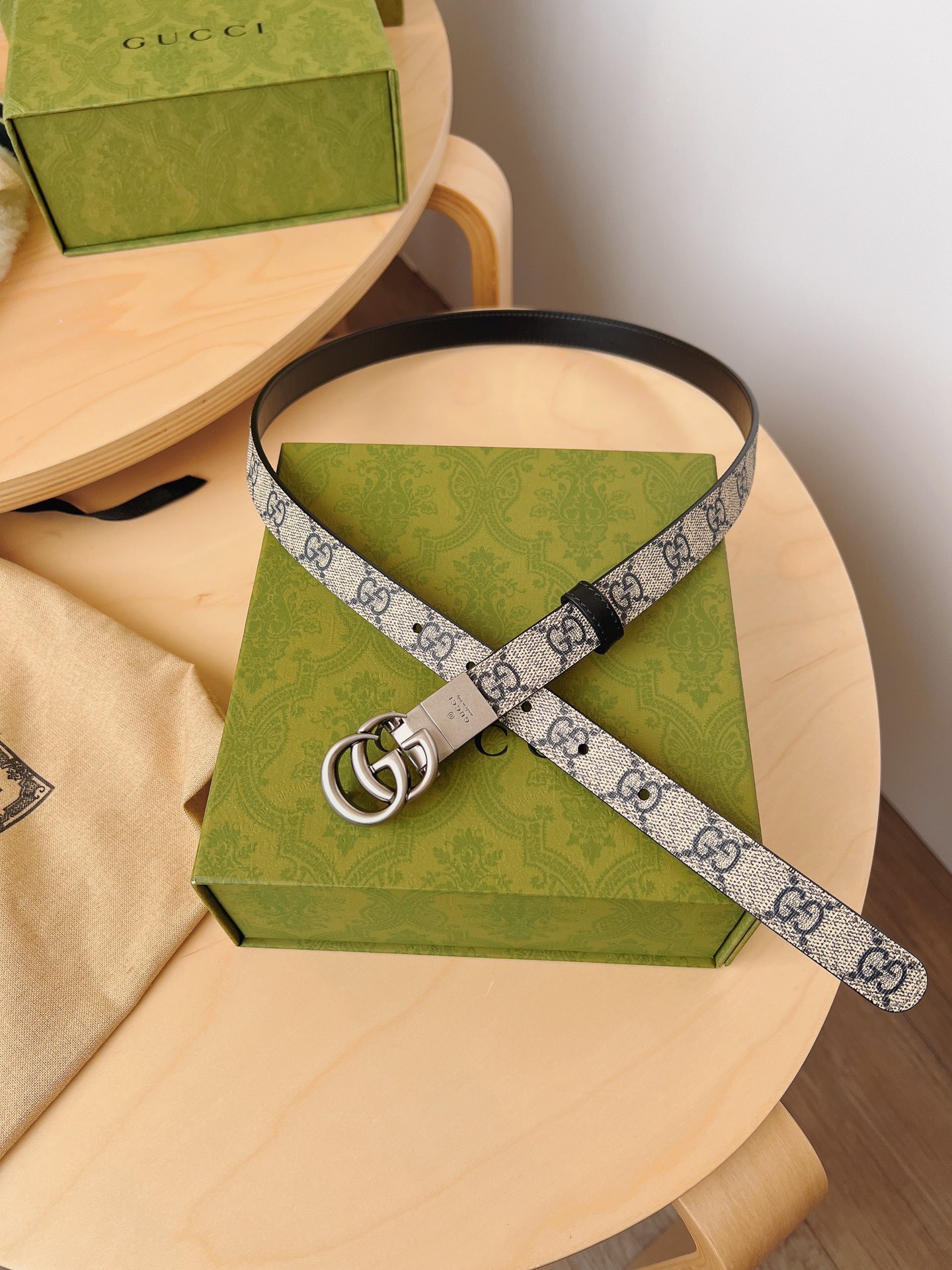 Gucci 구찌 GG 수프림 캔버스 더블 G 버클 벨트 7