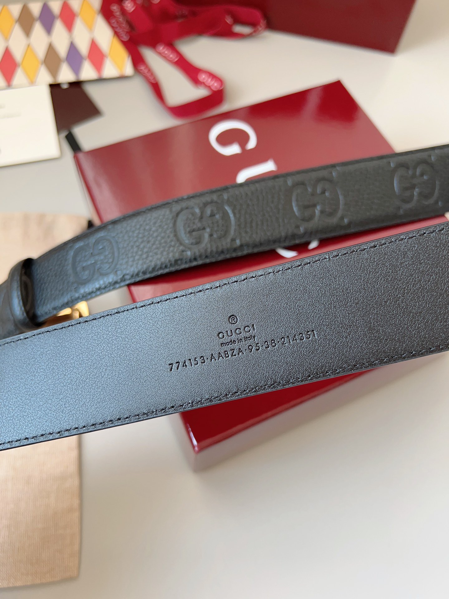 Gucci 구찌 블랙 GG 그레인 가죽 더블 G 버클 벨트 5