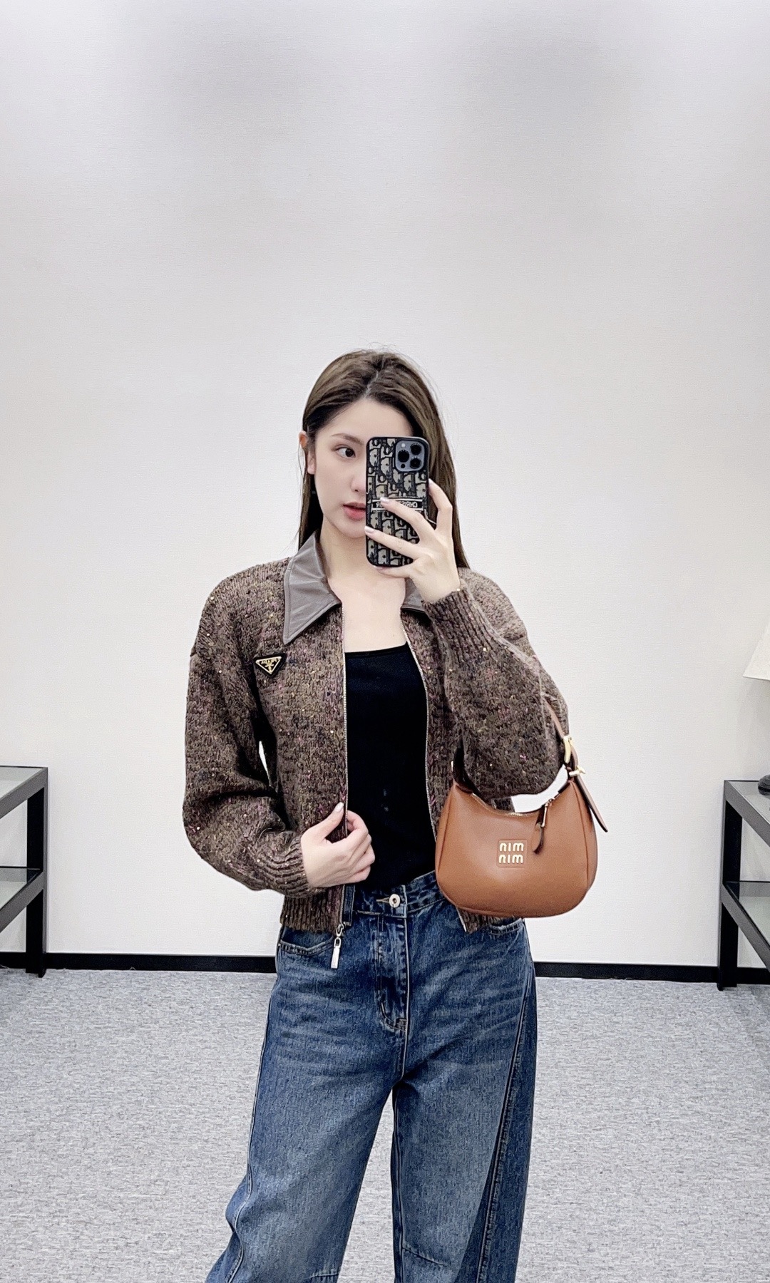 Prada 프라다 가죽 카라 니트 집업 18