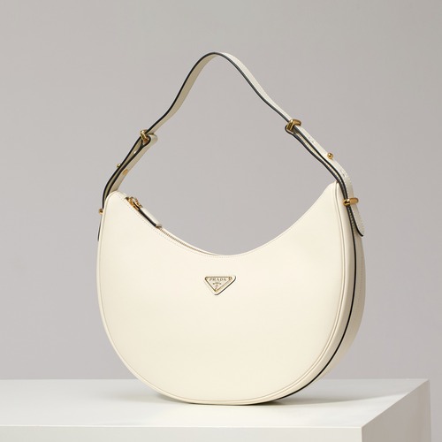 PRADA Arqué Large Brushed Leather Shoulder Bag 프라다 아르케 라지 브러시드 가죽 숄더백 화이트 1BC212 35cm