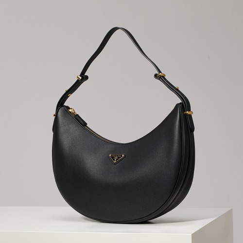 PRADA Arqué Large Brushed Leather Shoulder Bag 프라다 아르케 라지 브러시드 가죽 숄더백 블랙 1BC212 35cm