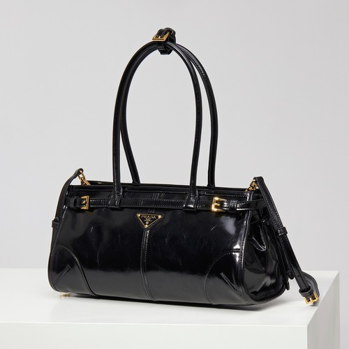 PRADA Soft Lux Brushed Leather Top Handle Bag 프라다 소프트 럭스 브러시드 가죽 탑핸들 토트백 블랙 1BA426 32cm