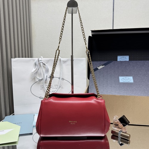 PRADA Tumulte Nappa Leather Shoulder Bag 프라다 투물테 나파 가죽 숄더백 레드1BD395 24cm