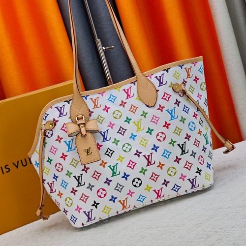 Louis Vuitton Neverfull MM Monogram Multicolore White 루이비통 네버풀 MM 모노그램 멀티컬러 화이트 M27887 반려견가방 28cm