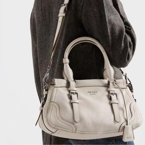 Prada Leather Top-Handle Shoulder Bag 프라다 가죽 탑핸들 내추럴 그레인카프스킨 숄더백 1BG604 아이보리 35cm