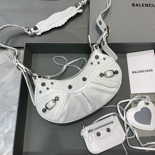 Balenciaga Le Cagole XS Leather Half-Moon Shoulder Bag 발렌시아가 르 카골 XS 레더 하프문 숄더백 화이트 26cm