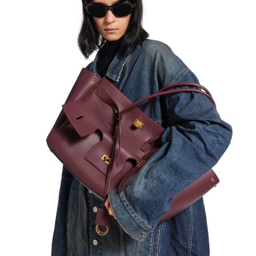 Balenciaga Bel Air Medium Tote Bag 발렌시아가 벨 에어 미디엄 토트백 버건디 금장 36.5cm