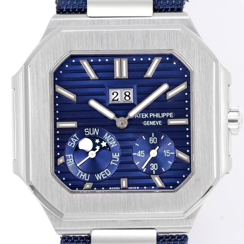 Patek Philippe Cubitus 5822 파텍필립 큐비터스 5822 딥블루 다이얼 페브릭텍스처 스트랩 실버 45mm