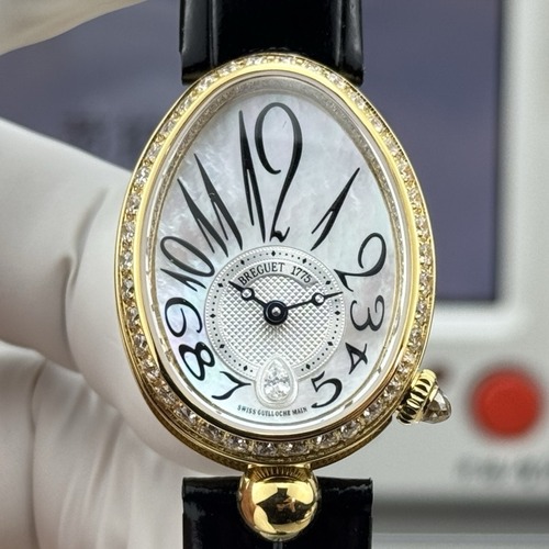 Breguet Reine de Naples Diamond Bezel 브레게 레인 드 네이플 다이아 베젤 여성 오벌 워치 블랙 스트랩 골드베젤 자개다이얼 25mm