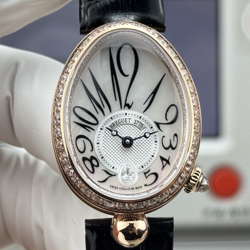 Breguet Reine de Naples Diamond Bezel 브레게 레인 드 네이플 다이아 베젤 여성 오벌 워치 블랙 스트랩 브론즈베젤 자개다이얼 25mm