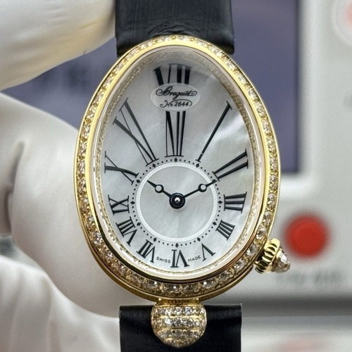 Breguet Reine de Naples Diamond Bezel 브레게 레인 드 네이플 다이아 베젤 여성 오벌 워치 블랙 스트랩 골드베젤 가재다이얼 25mm 