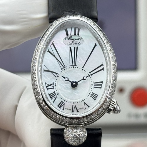 Breguet Reine de Naples Diamond Bezel 브레게 레인 드 네이플 다이아 베젤 여성 오벌 워치 블랙 스트랩 실버베젤 가재다이얼 25mm 