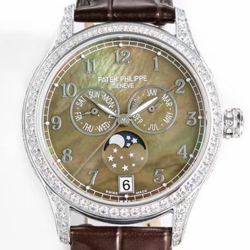 PATEK PHILIPPE Complications Annual 4947R·4947G 파텍필립 컴플리케이션 애뉴얼 캘린더 문페이즈 여성용 카키다이얼 브라운벤드 38mm