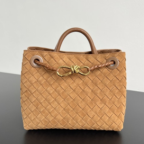 Bottega Veneta  Andiamo Intrecciato Leather 보테가 베네타 안디아모 스몰 인트레치아토 스웨이드 탑핸들백 오렌지브라운 25cm
