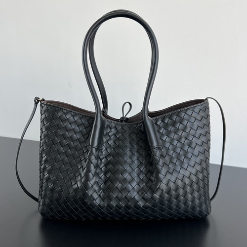 Bottega Veneta Pinacoteca Intrecciato Leather 보테가 베네타 피나코테카 인트레치아토 레더 탑핸들 기저귀가방 양면 미디엄백 블랙/브라운 34cm