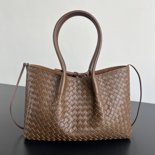 Bottega Veneta Pinacoteca Intrecciato Leather 보테가 베네타 피나코테카 인트레치아토 레더 탑핸들 기저귀가방 양면 미디엄백 브라운 34cm