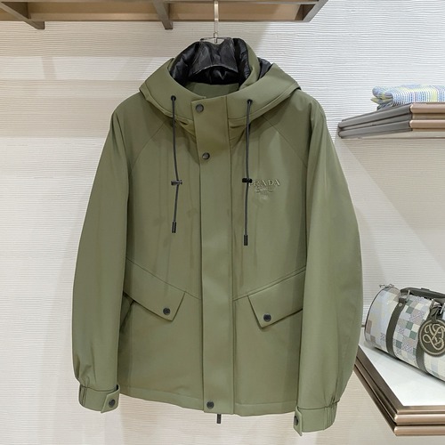 PRADA 프라다 이탈리아 수입 원단 경량 구스다운 후드 자켓 카키