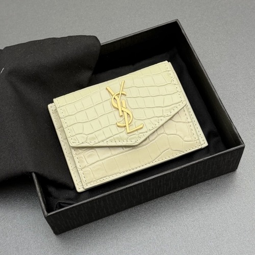 Saint Laurent Uptown Crocodile-Embossed Leather Card Case 생로랑 업타운 크로커다일 엠보싱 가죽 플랩 카드지갑 10.5cm