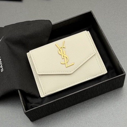 Saint Laurent Uptown Caviar Leather Card Case 생로랑 업타운 캐비어 가죽 플랩 카드지갑 아이보리 10.5cm