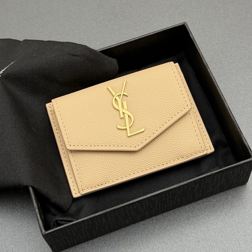 Saint Laurent Uptown Caviar Leather Card Case 생로랑 업타운 캐비어 가죽 플랩 카드지갑 베이지 10.5cm