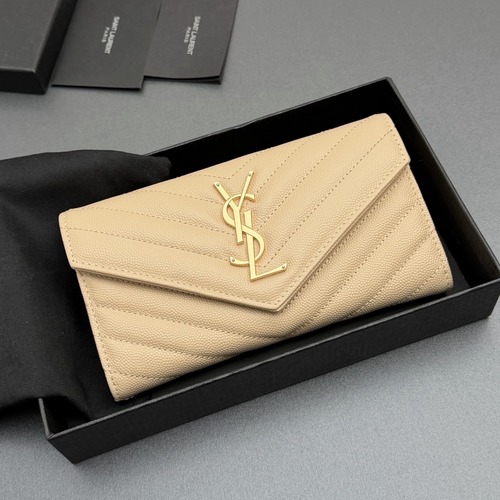 Saint Laurent Matelassé Envelope Long Wallet 생로랑 마틀라쎄 엔벨로프 장지갑 베이지 골드 하드웨어 19cm