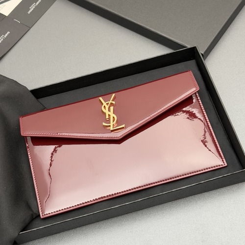 SAINT LAURENT Uptown Patent Leather Clutch 생로랑 업타운 페이턴트 레더 클러치 565739 (버건디 / 골드 하드웨어) 27cm