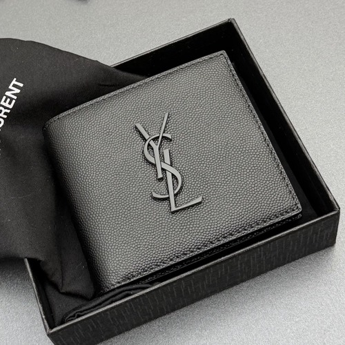 SAINT LAURENT Tiny Le Cassandre Grain Leather Bifold Wallet 생로랑 티니 르 카산드라 그레인 레더 반지갑 463249 (블랙 / 블랙 하드웨어) 11cm