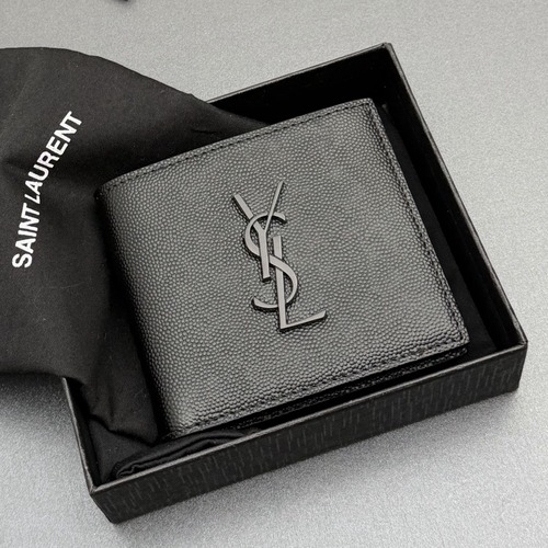 SAINT LAURENT Tiny Le Cassandre Grain Leather Bifold Wallet 생로랑 티니 르 카산드라 그레인 레더 반지갑 453276 (블랙 / 블랙 하드웨어) 11cm
