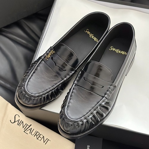 Saint Laurent 생로랑 YSL 르 로퍼 메탈 로고 블랙 로퍼 굽높이 1.5CM