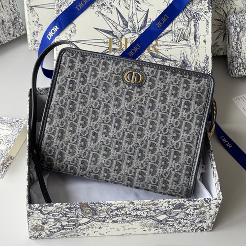 Dior Oblique Zip Pouch with Strap 디올 오블리크 지퍼 파우치 스트랩 클러치 다크그레이 26cm