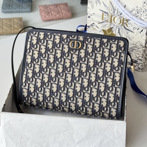 Dior Oblique Zip Pouch with Strap 디올 오블리크 지퍼 파우치 스트랩 클러치 블랙 26cm