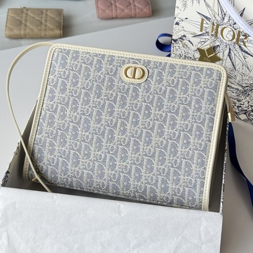 Dior Oblique Zip Pouch with Strap 디올 오블리크 지퍼 파우치 스트랩 클러치 화이트그레이 26cm