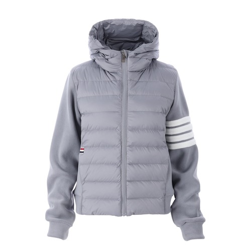 Thom Browne 톰브라운 클래식 사선 스트라이프 다운 후드 재킷 그레이 남녀공용