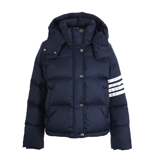 Thom Browne 톰브라운 클래식 사선 스트라이프 퀼팅 다운 후드 패딩 재킷 네이비 남녀공용