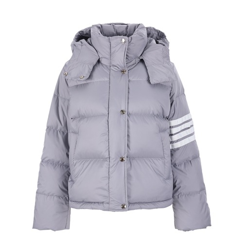 Thom Browne 톰브라운 클래식 사선 스트라이프 퀼팅 다운 후드 패딩 재킷 그레이 남녀공용