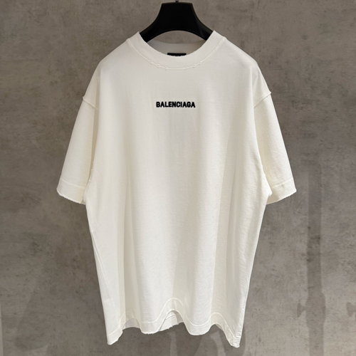 BALENCIAGA 발렌시아가 25SS 로고 자수 워싱 코튼 반팔 화이트 티셔츠