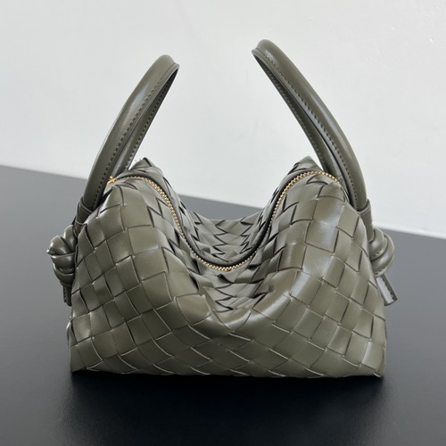 Bottega Veneta Top Handle Loop Bag 보테가 베네타 인트레치아토 위빙 탑 핸들 루프 백 카키그린 19cm