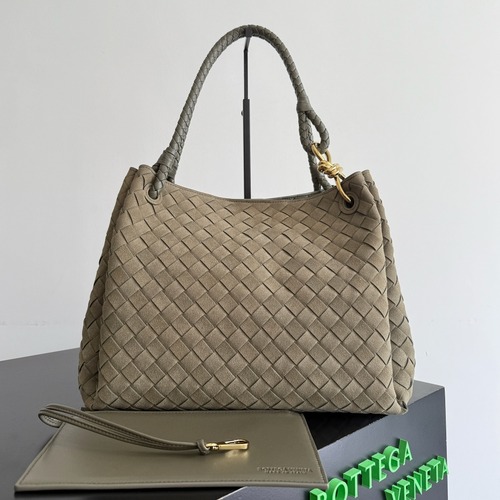 Bottega Veneta Top Handle Loop 보테가 베네타 인트레치아토 위빙 탑 핸들 루프 스웨이드 카키 30cm