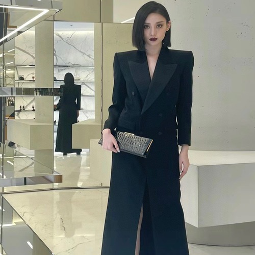 YSL Style Double-Breasted Tuxedo Jacket 생로랑 스타일 더블 브레스티드 턱시도 롱 코트