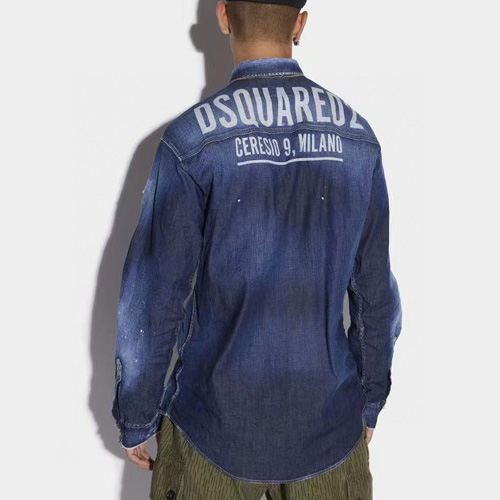 Dsquared2 Logo-Print Washed Denim Shirt 디스퀘어드2 로고 프린트 워싱 데님 셔츠