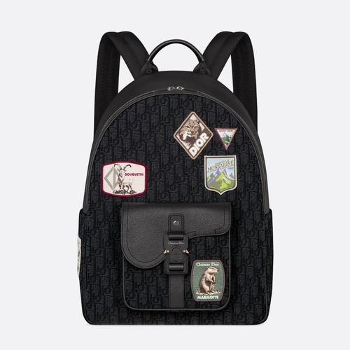 Dior Saddle Zip Backpack 디올 새들 지퍼 오블리크 자카드 & 블랙 그레인 카프스킨 백팩 블랙 43.5cm