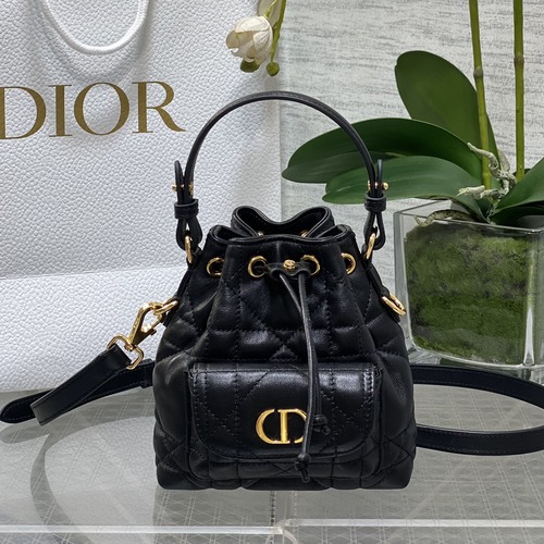 Dior Caro Nano Bucket Bag 디올 카로 나노 버킷백마크로까나쥬 램스킨 블랙 15cm
