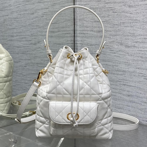 Christian Dior Caro Small Bucket Bag 크리스찬 디올 카로 스몰 버킷 백 램스킨 아리보리 금장 하드웨어 24cm
