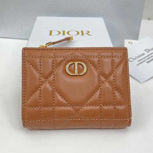Christian Dior Caro Dahlia Wallet 크리스찬 디올 카로 달리아 반지갑 램스킨 브라운 금장 12.9cm