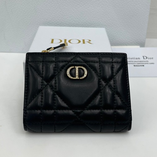 Christian Dior Caro Dahlia Wallet 크리스찬 디올 카로 달리아 반지갑 램스킨 블랙 금장 12.9cm