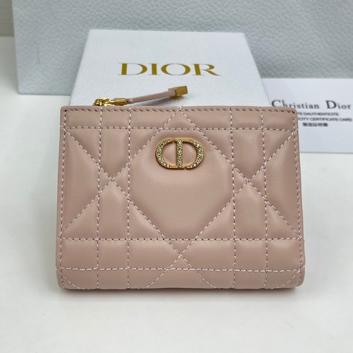 Christian Dior Caro Dahlia Wallet 크리스찬 디올 카로 달리아 반지갑 램스킨 스모그핑크 금장 12.9cm