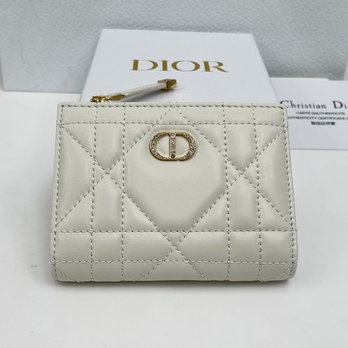 Christian Dior Caro Dahlia Wallet 크리스찬 디올 카로 달리아 반지갑 램스킨 아이보리 금장 12.9cm