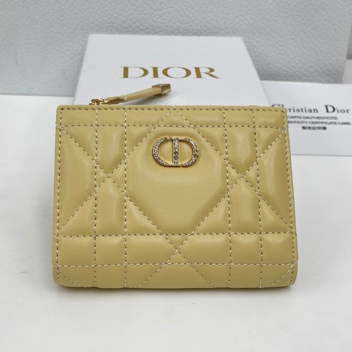 Christian Dior Caro Dahlia Wallet 크리스찬 디올 카로 달리아 반지갑 램스킨 옐로우라임 금장 12.9cm