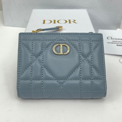 Christian Dior Caro Dahlia Wallet 크리스찬 디올 카로 달리아 반지갑 램스킨 스모그블루 금장 12.9cm